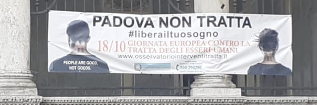 Giornata europea contro la tratta di esseri umani 2023 striscione